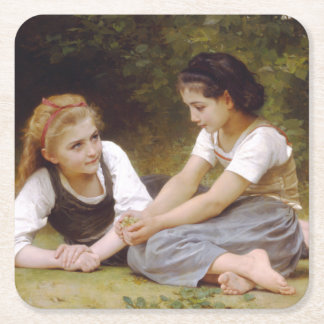 Les Noisettes: Young Girls Collecting Hazelnuts Square Paper Coaster