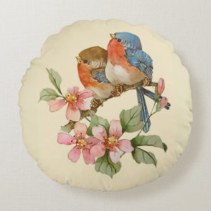 Les oiseaux bleus et les fleurs d'Apple en Coussin