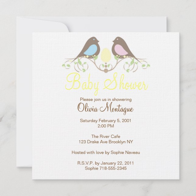 Les oiseaux et leur Baby shower de lil Invitation (Devant)