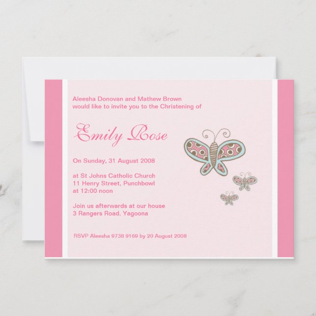 Les papillons Christening Invitations (Devant)