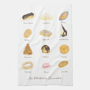 Les Pâtisserie Françaises watercolor Kitchen Towel