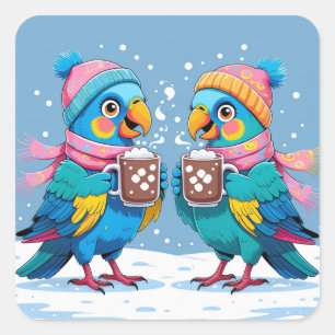Les perroquets boivent chocolat chaud autocollant
