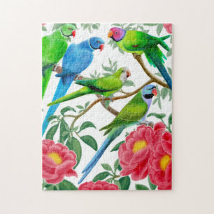 Les perruches dans la pivoine fleurit le puzzle