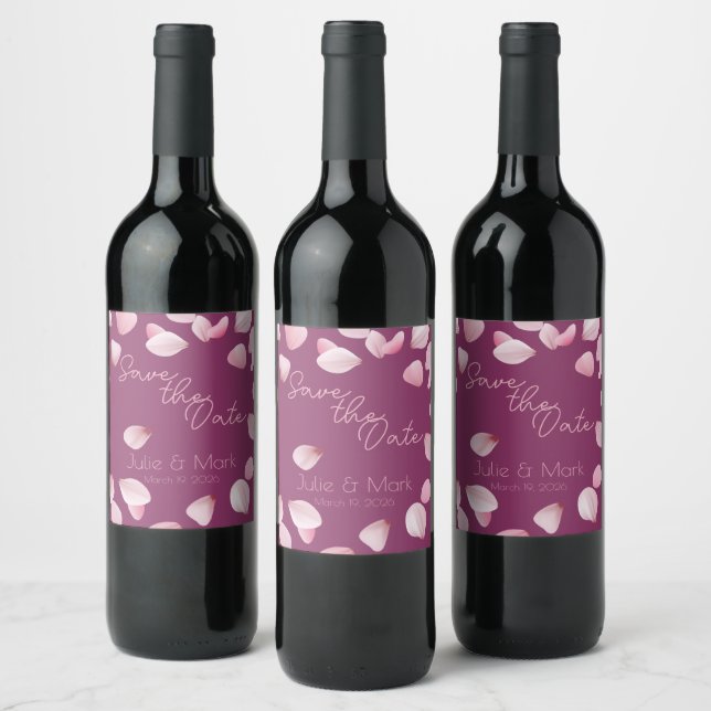 Les pétales roses romantiques Sauvez le Étiquette  (Bouteilles)