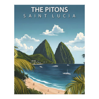 Les Pitons - Poster Vintage voyage de Sainte-Lucie