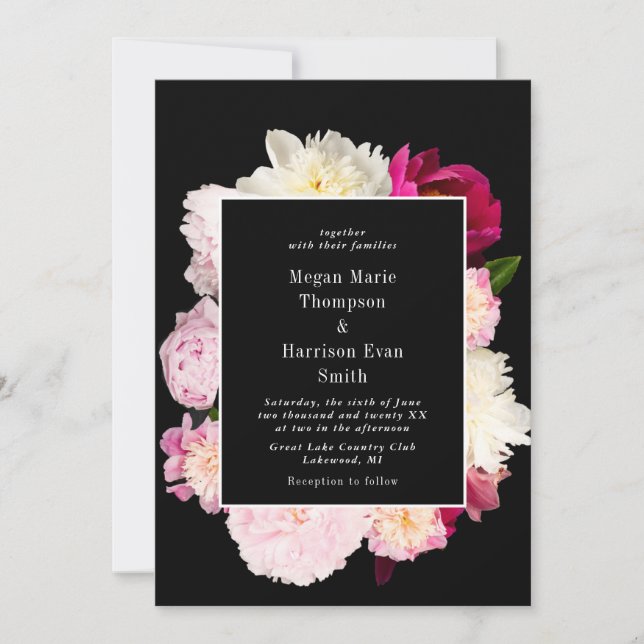 Les pivoines fleurissent Faire-part de mariage (Devant)