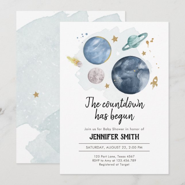 Les planètes spatiales Boy Baby shower Invitation (Devant / Derrière)