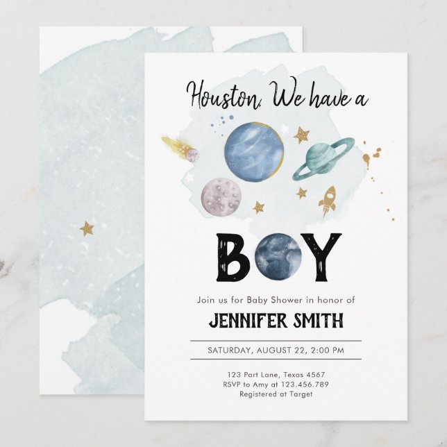 Les planètes spatiales Boy Baby shower Invitation (Devant / Derrière)