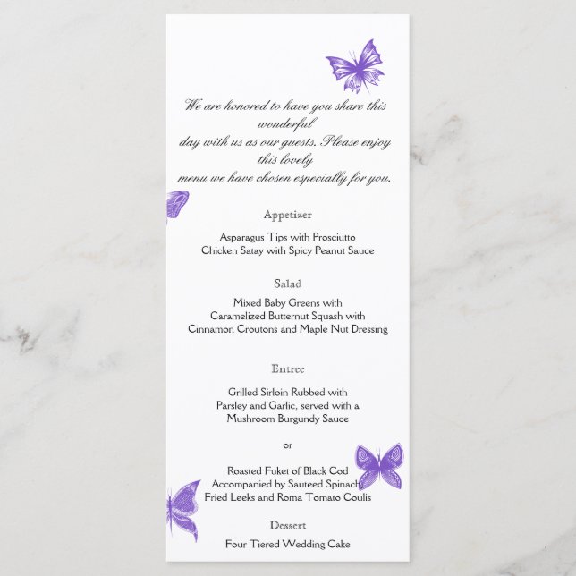 Les rêves des papillons : Menu Mariage violet (Devant)