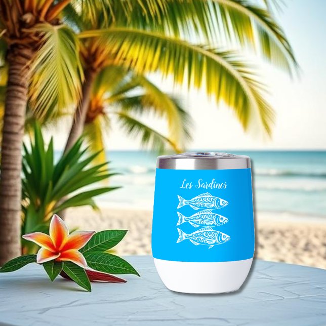 Les Sardines-Hawaiian Fisherman Core- light blue (Les Sardines- Hawaiian Tribal pattern, Fisherman Core, summer, beach, pool, party, wine tumbler blue)