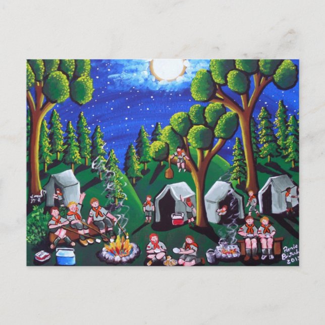 Les Scouts Camp Out Folk Art Cartes postales (Devant)