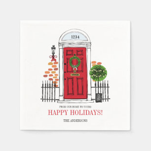 Les serviettes en papier de la porte rouge de Noël