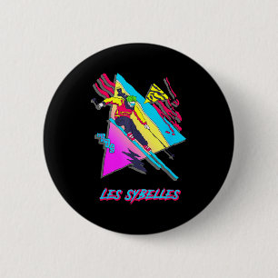 Les sybelles vibrant skiing artwork with geometric 2 inch round button