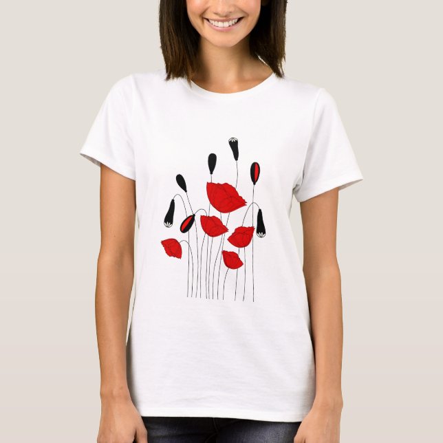 Les T-shirts élégants des femmes noires et rouges (Devant)