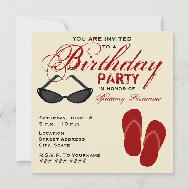 Les tongs Invitations de la fête d'anniversaire Re (Devant)