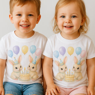 Les Tous Petits T-shirt de naissance pour jumeaux lapins pastel fa