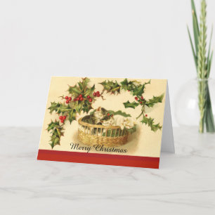 Les trois chatons dans une panier Carte de Noël