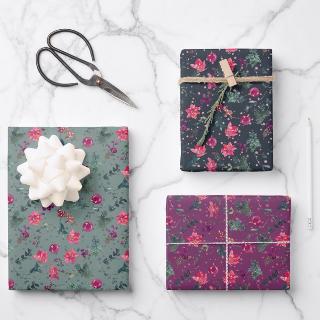 Les Trois Poinsettias Papier d'emballage (Recto)