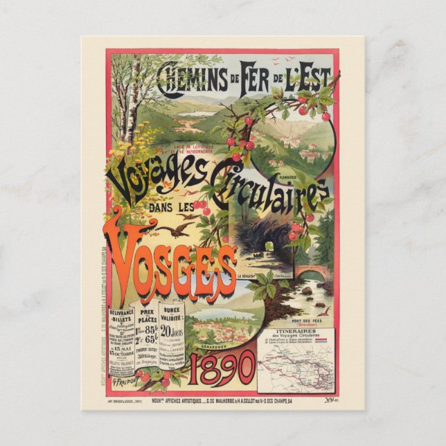 Les Vosges France Vintage Railroad Poster 1890 Postcard (Front)