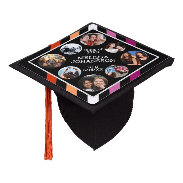 Lesbian (5-Stripes) Photo Collage Black Custom Graduation Cap Topper (Angled)