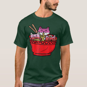 Lesbian Anime Cute Japanese Cats Ramen Noodles  T-Shirt