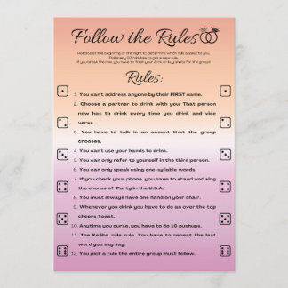 Lesbian Bachelorette Party Game, Follow the Rules Invitation