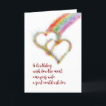Lesbian Birthday Wish for Wife, Hearts, Rainbow Card<br><div class="desc">Wish your mate,  the most amazing wife a girl could ask for,  a happy birthday with this lgbt colourful greeting card that has a bright airbrush effect image of two interlocking hearts,  which have formed at the end of a rainbow.</div>
