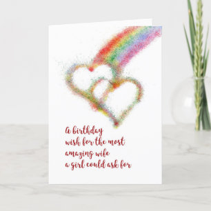 Lesbian Birthday Wish for Wife, Hearts, Rainbow Card