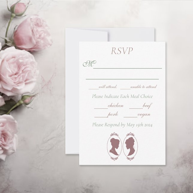 Lesbian Brides Regency Pink Rose RSVP Card (Creator Uploaded)