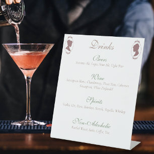 Lesbian Brides Regency Pink Roses Drinks Menu Pedestal Sign