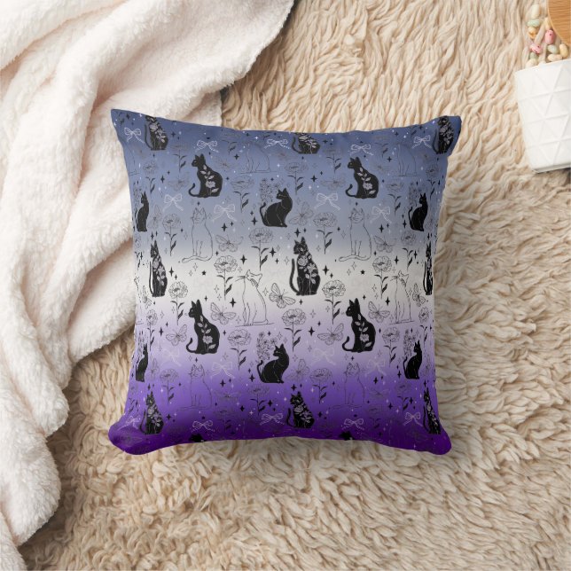Lesbian Butch Pride Black Cat - Mystical Witchy Throw Pillow (Blanket)