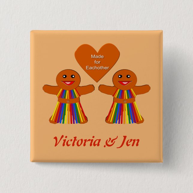 Lesbian Christmas Gingerbread Ladies Couple Custom 2 Inch Square Button (Front)