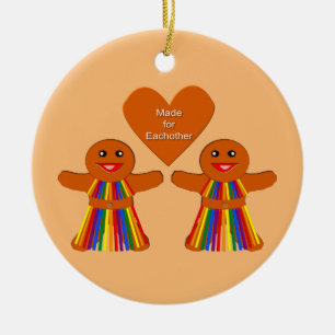 Lesbian Christmas Gingerbread Ladies Couple Custom Ceramic Ornament