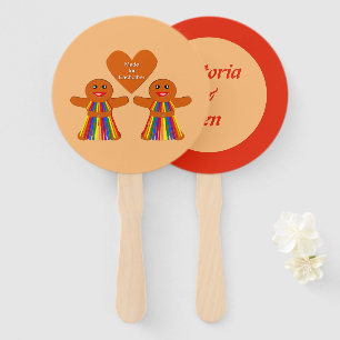 Lesbian Christmas Gingerbread Ladies Couple Custom Hand Fan