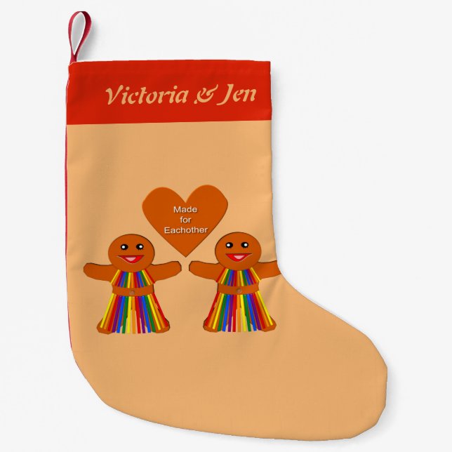 Lesbian Christmas Gingerbread Ladies Couple Custom Small Christmas Stocking (Front)
