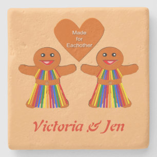Lesbian Christmas Gingerbread Ladies Couple Stone Coaster