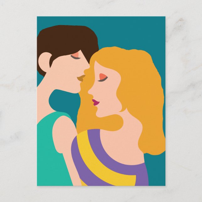 Lesbian Couple Beautiful Women in Love Drawing Postcard (Front)