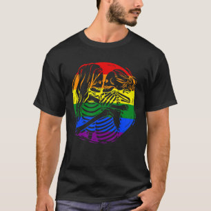 Lesbian Couple LGBT Pride Skeletons Kissing Valent T-Shirt