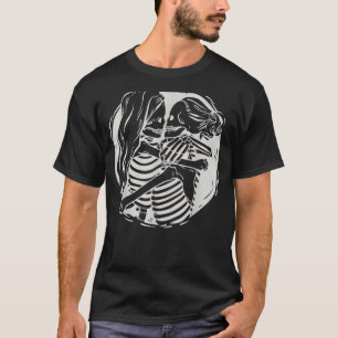 Lesbian Couple Lgbtq Pride Skeletons Kissing Valen T-Shirt