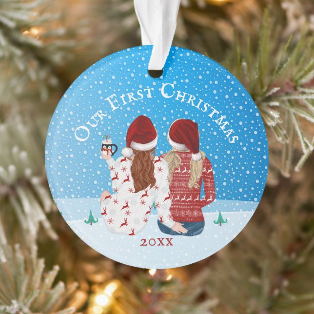 Lesbian couple Mrs & Mrs first christmas PHOTO  Ornament (Tree)