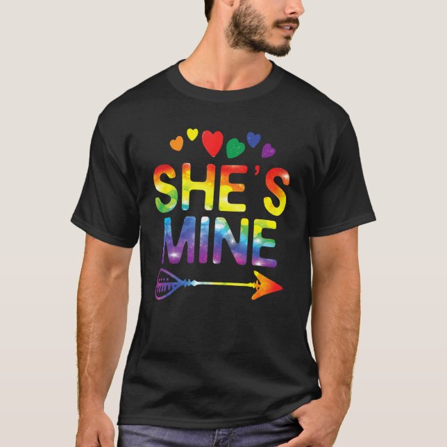 Lesbian Couple  She's Mine Matching Lgbt Pride T-Shirt (Front)
