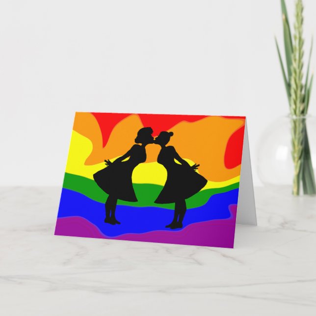 Lesbian Couple Silhouette Carte de voeux Anniversa (Devant)