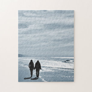 Lesbian Couple Walks Side by Side on a Sandy Beach Jigsaw Puzzle