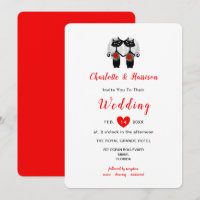 Lesbian Cute Whimsy Black Cats Wedding Invitation