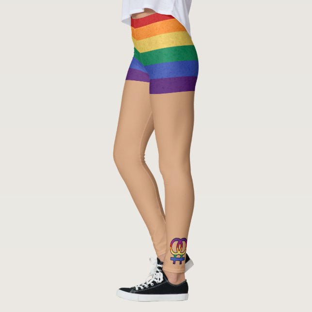 Lesbian Female Gender Symbol Rainbow Leggings (Left)