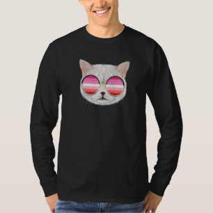 Lesbian Flag Cat Orange Pink Lesbian Pride T-Shirt