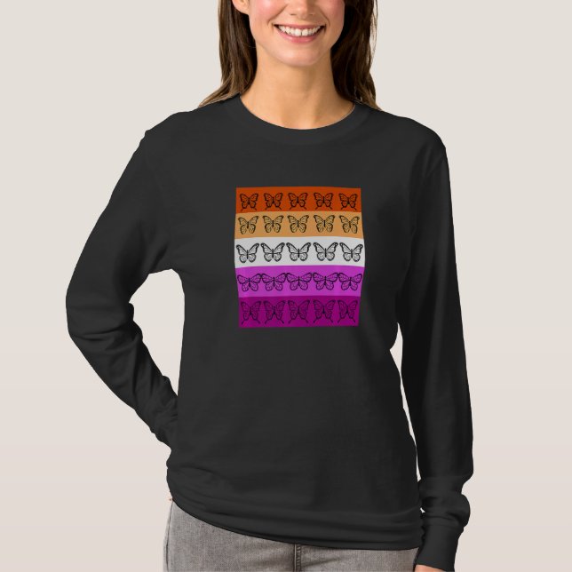 Lesbian Flag Colour Butterfly Subtle Sapphic Pride T-Shirt (Front)