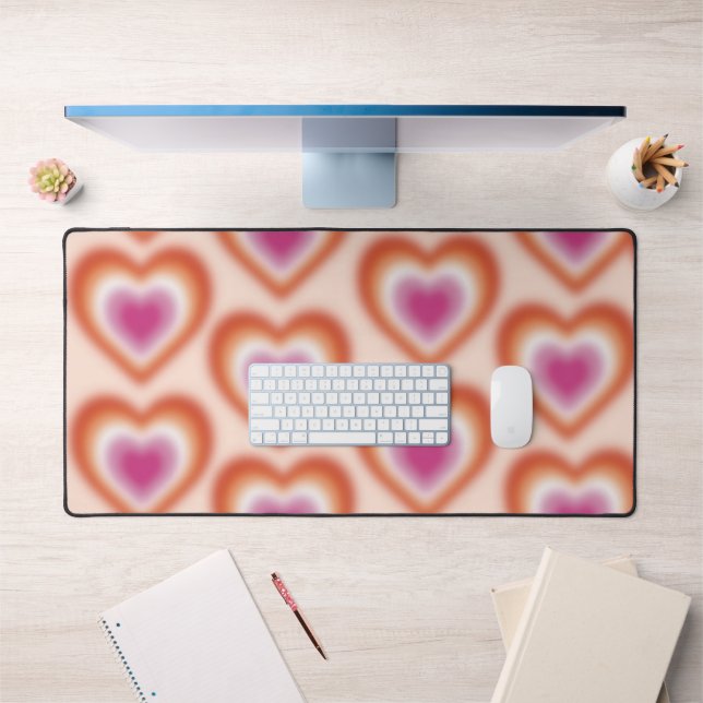 Lesbian flag colours with blurred heart desk mat (Office 1)