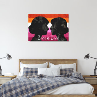 Lesbian Flag with Two Woman Silhouettes Canvas Print