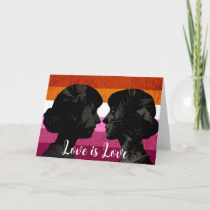 Lesbian Flag with Two Woman Silhouettes  Card